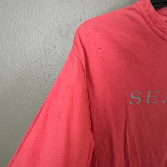 SEASIDE Graphic Logo Tee In Coral and Blue Size Small FLAWED long sleeve - Picture 3 of 6